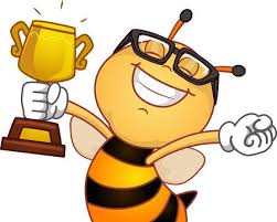   Bumble Bee holding trophy